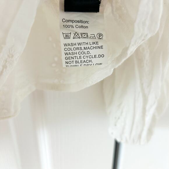 NWOT Shein White Eyelet Off-Shoulder Frill Trim Lantern Sleeve Cotton Blouse M - Picture 4 of 5